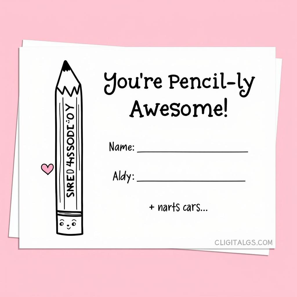 pencil-valentine-awesome|Printable Pencil Valentine with "You're Pencil-ly Awesome" Message