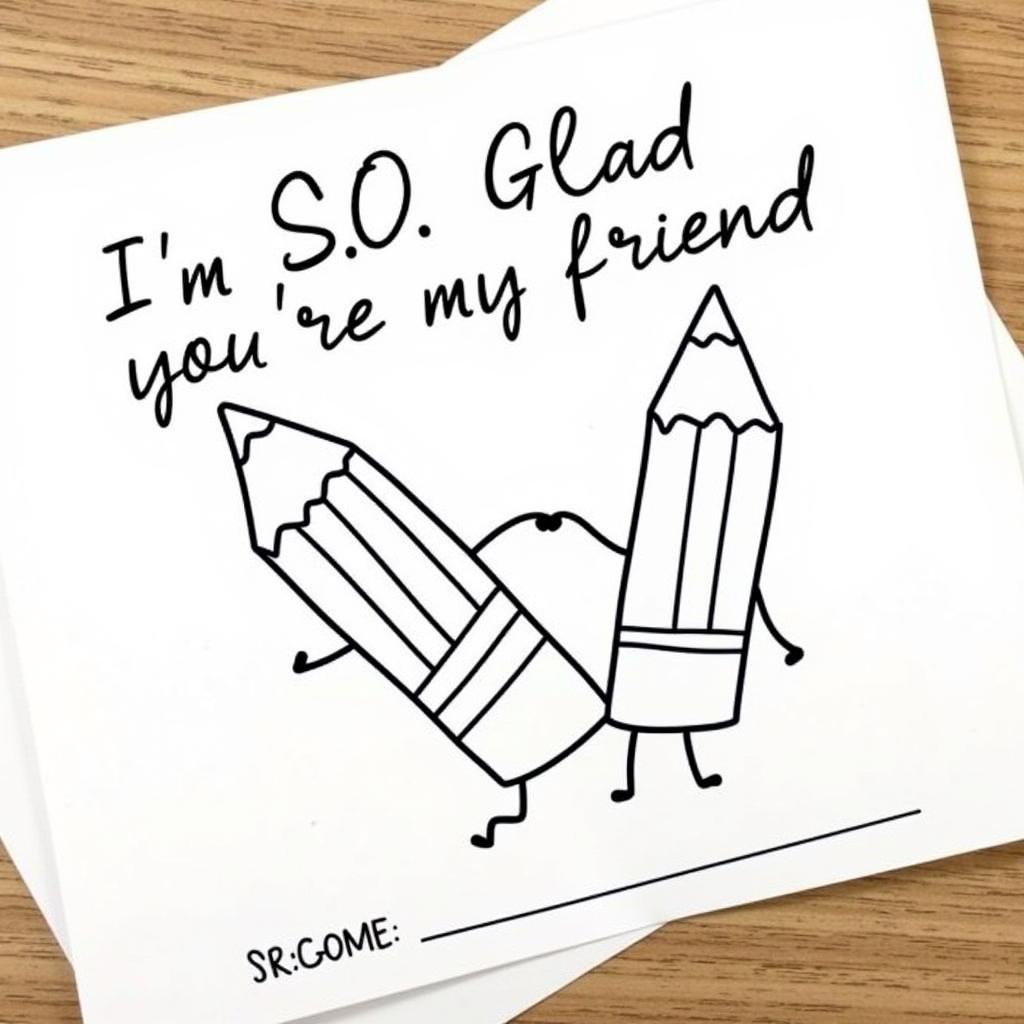 pencil-valentine-friend|Printable Pencil Valentine with "I'm So Glad You're My Friend" Message