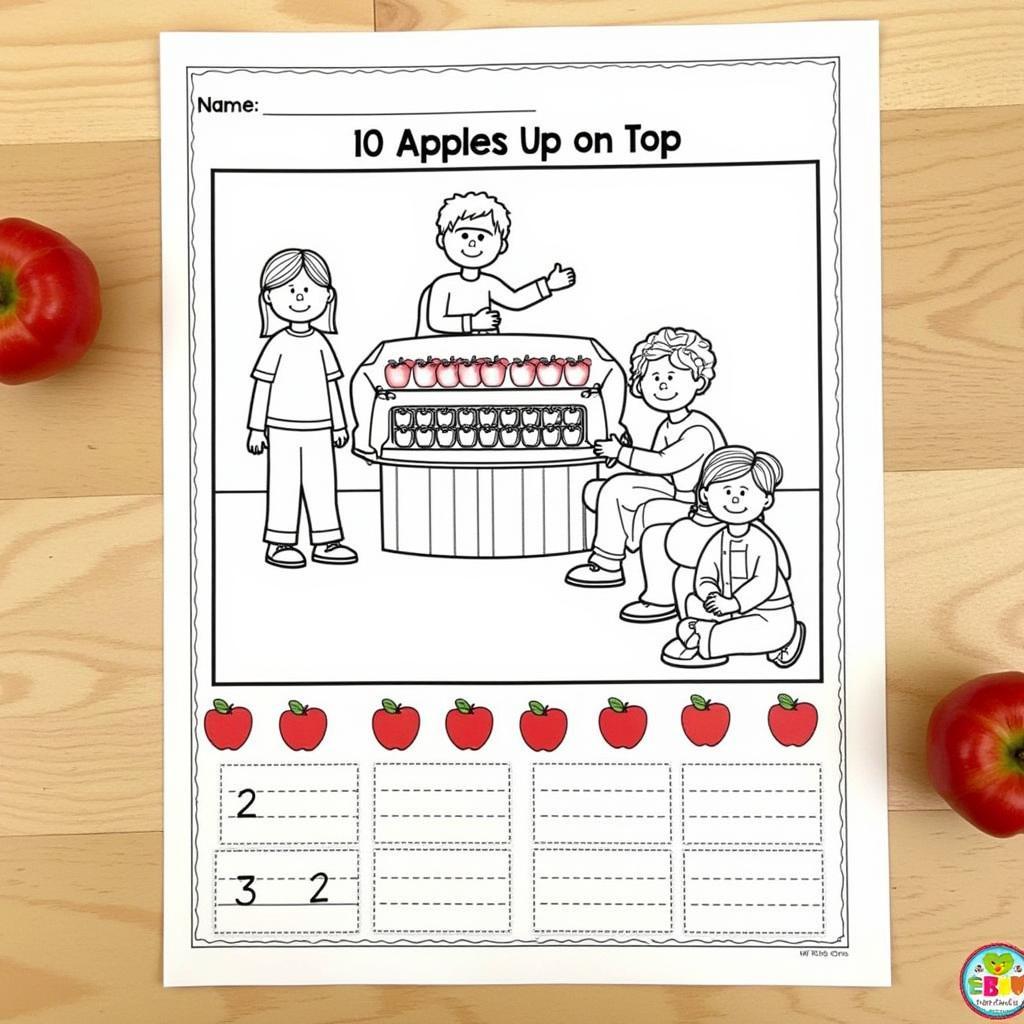 Children completing 10 Apples Up on Top printable worksheet