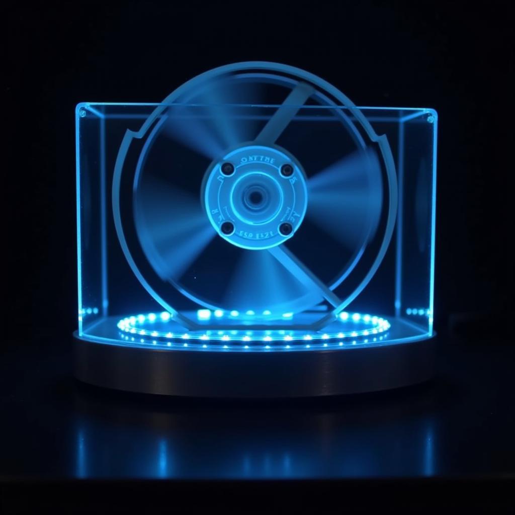 3D hologram fan displaying a rotating logo