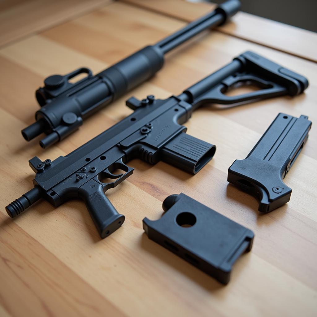 3D printed gun components laid out on a table