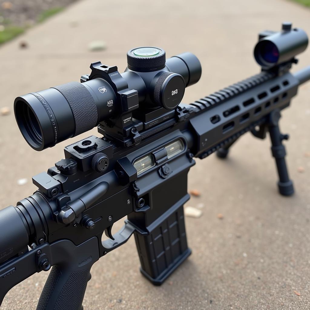 ar-15-equipped-with-a2-free-float-handguard-and-tactical-accessories