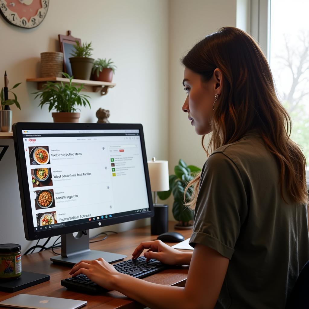 Woman Using Computer to Find Food Resources