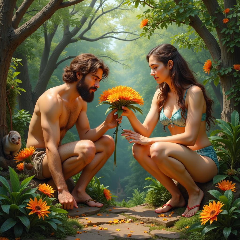 Adam and Eve Exploring Nature