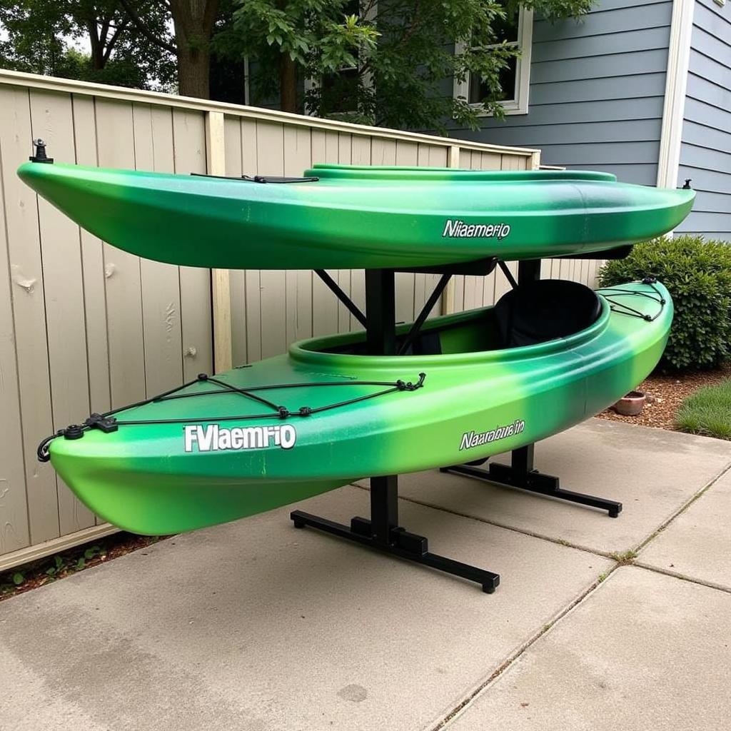 Adjustable free-standing kayak rack outdoors