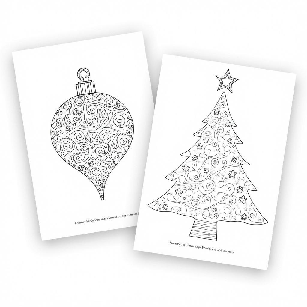 Intricate Christmas dot art printables featuring an ornament and a Christmas tree, suitable for experienced dot artists