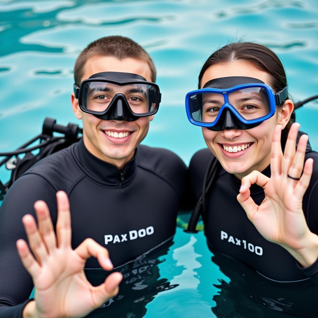 Divers wearing affordable free dive goggles