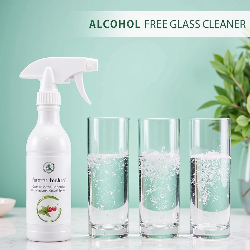 Alcohol-free glass cleaner bottle and sparkling glasses