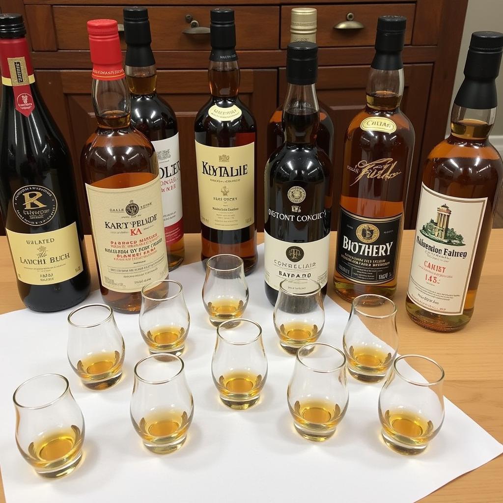 A tasting of different alcohol free scotch whisky bottles