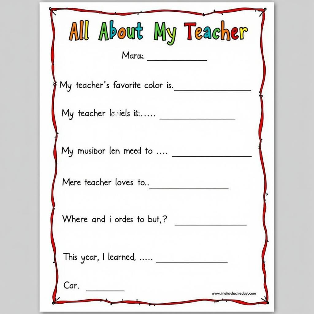 All About My Teacher Questionnaire