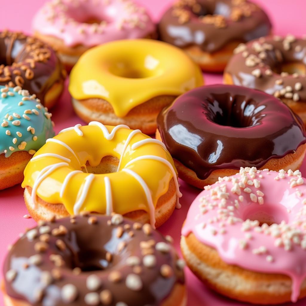 Assortment of colorful allergen free donuts