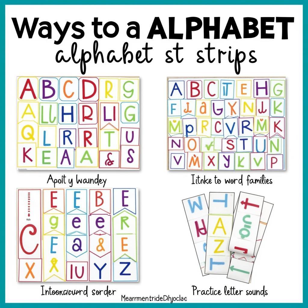 Colorful alphabet strips used for various learning activities