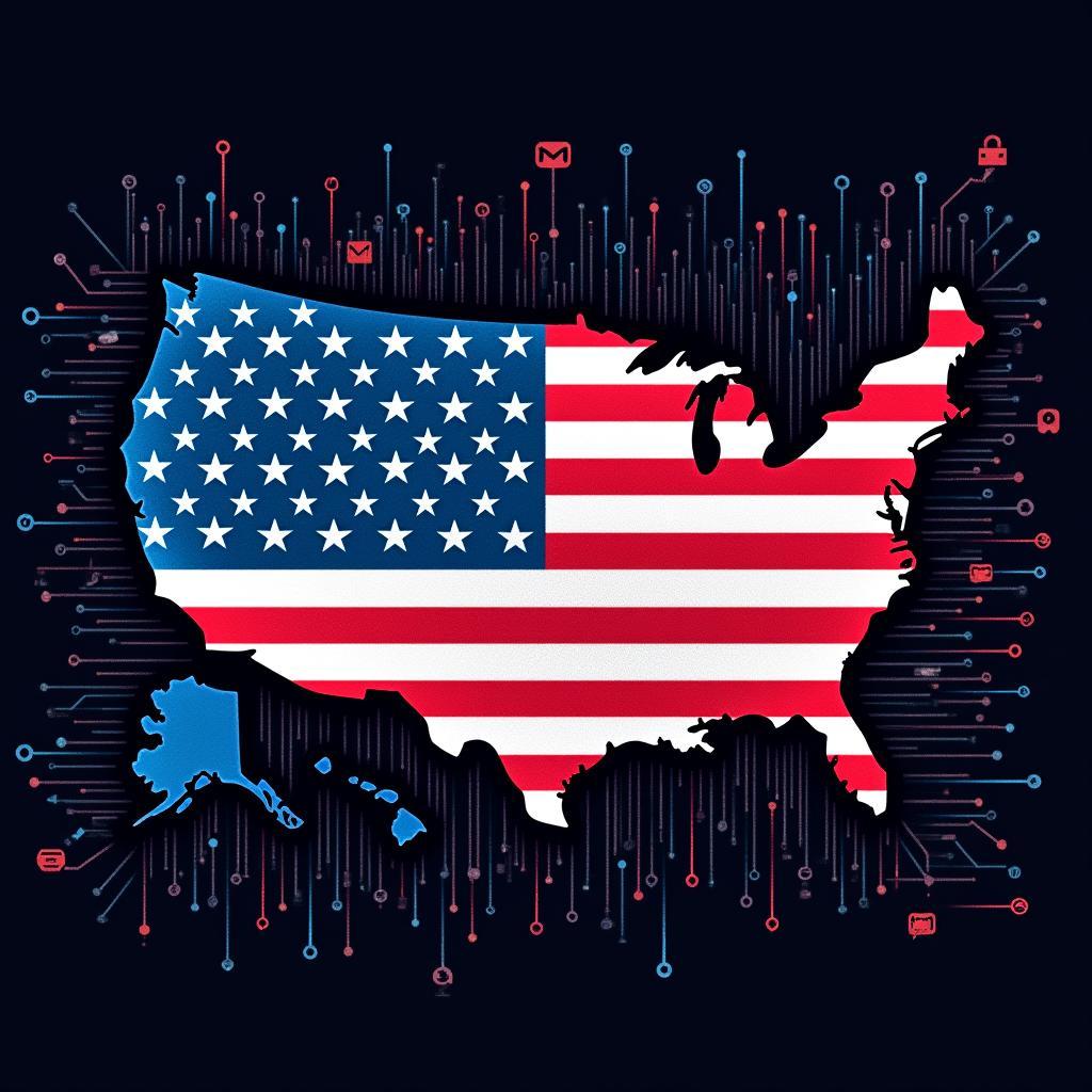 American flag superimposed on a digital background