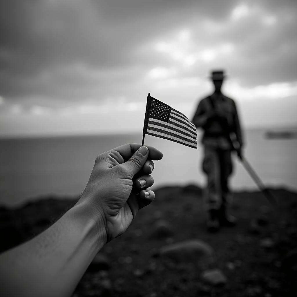 American Flag Held by a Veteran