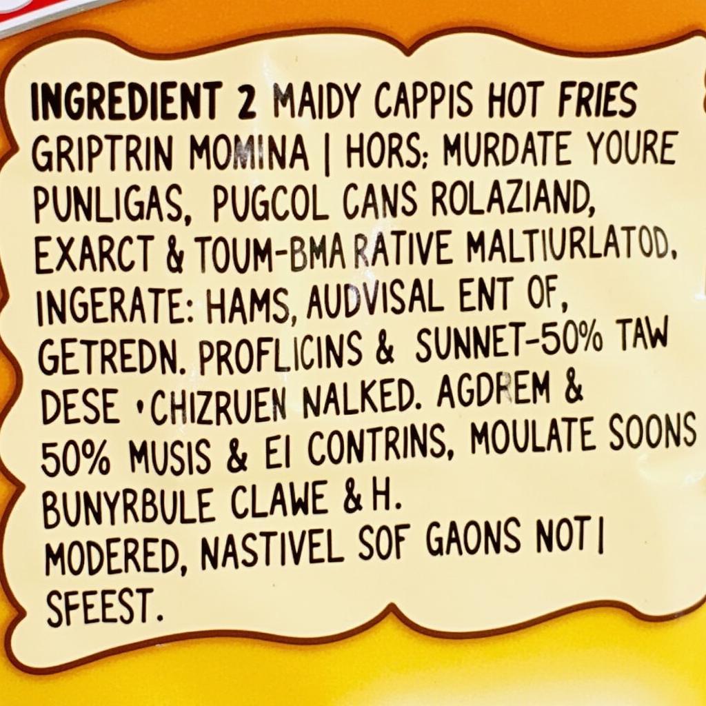 Andy Capp's Hot Fries Ingredients Label