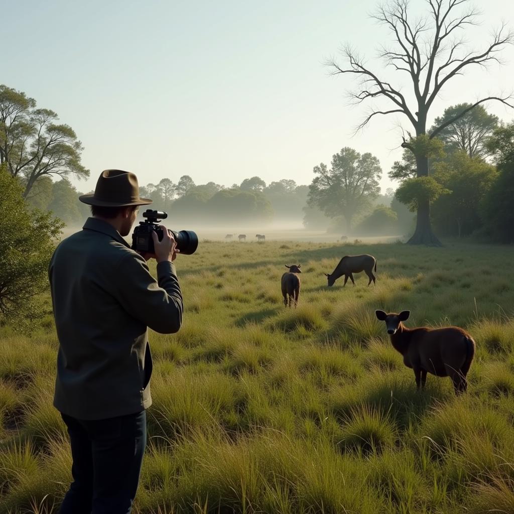 Documentary Filmmaker Observing Animal Behavior in the Wild