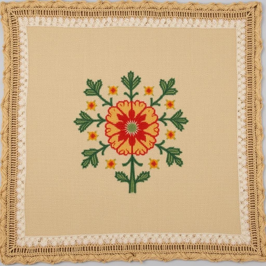 Antique Cross Stitch Sampler with Floral Design