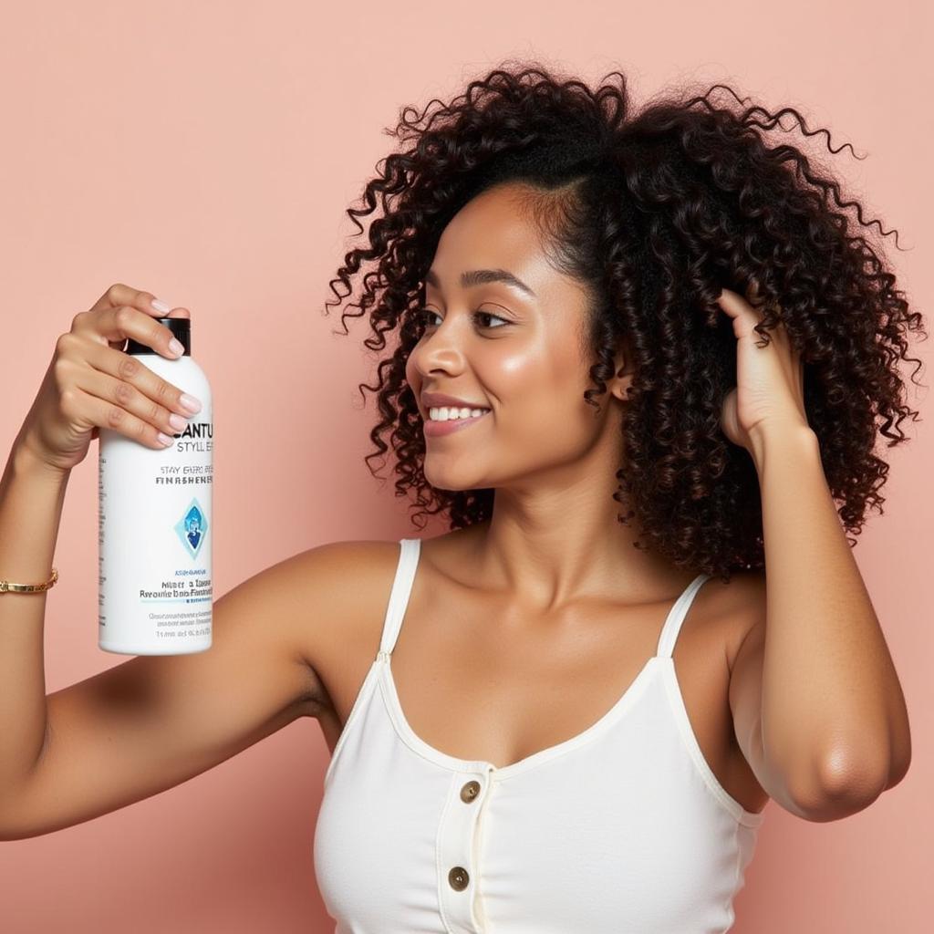 Woman Applying Cantu Frizz Free Finisher to Curly Hair