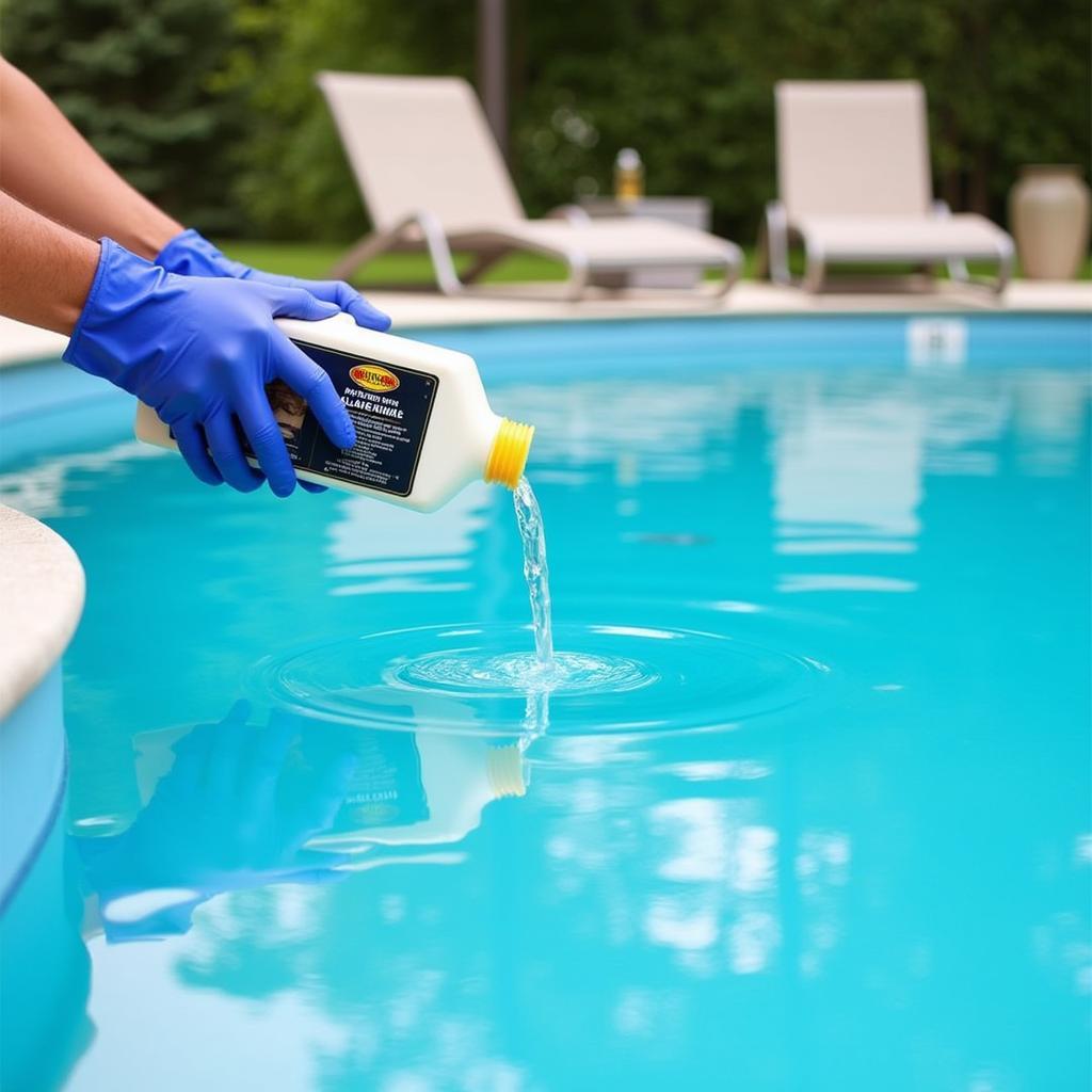 Adding copper-free algaecide to a swimming pool