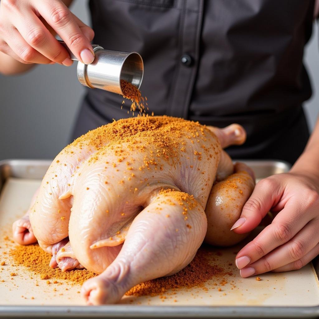 Applying Gluten Free Meat Rub on Chicken