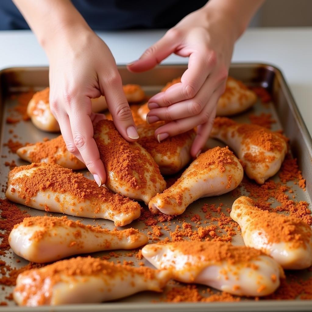 Applying Sugar Free BBQ Rub to Chicken