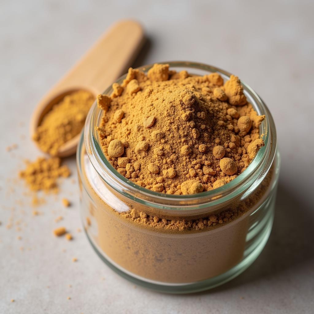 Close-up of asafoetida powder in a spice jar