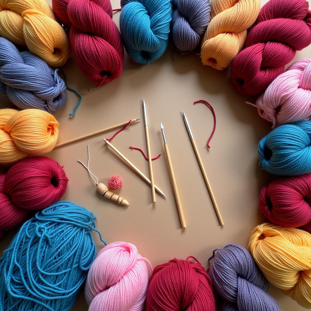 Assortment of yarn and knitting needles