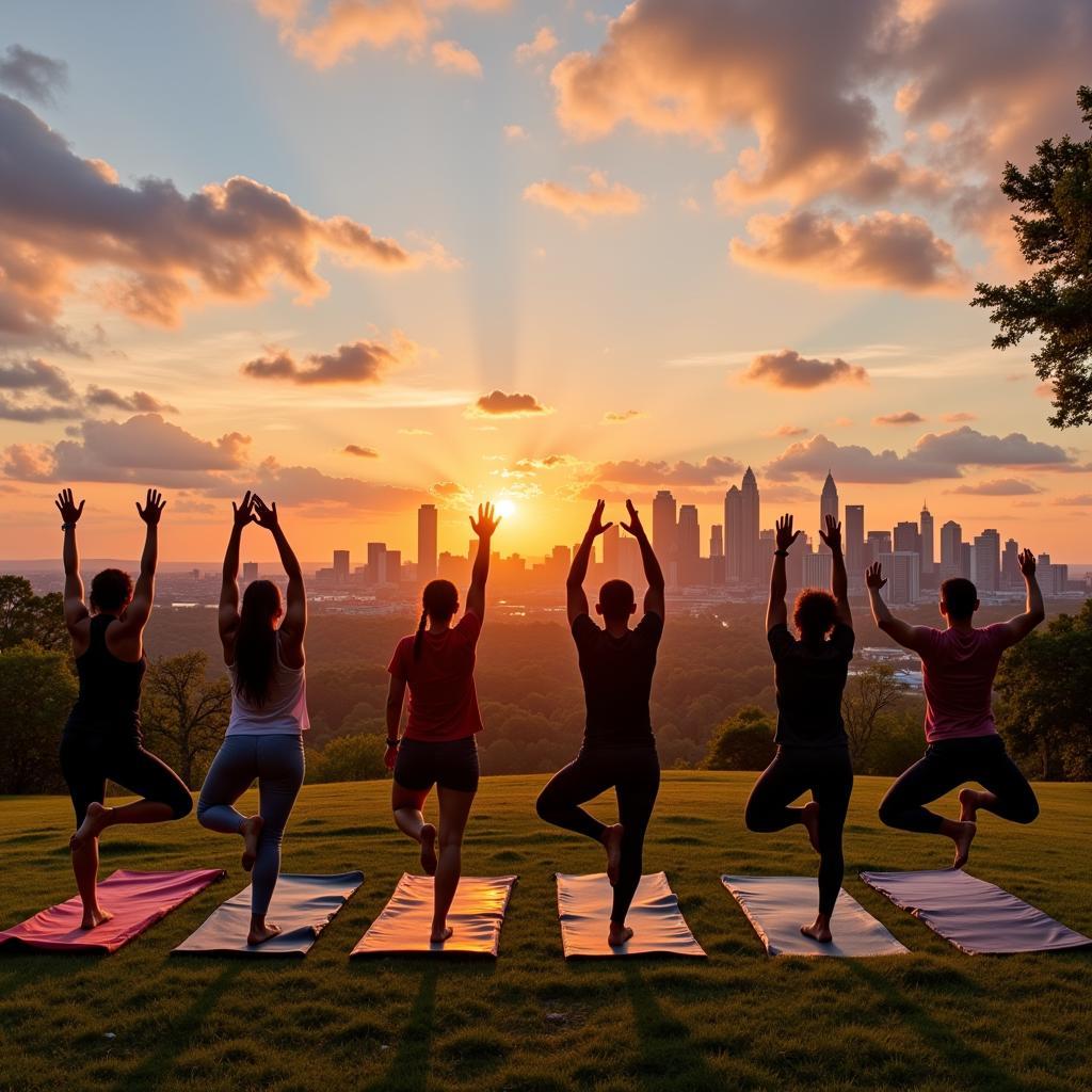 Atlanta skyline with fitness enthusiasts in foreground