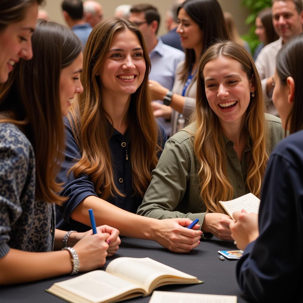 Author signing books for fans at a bookstore