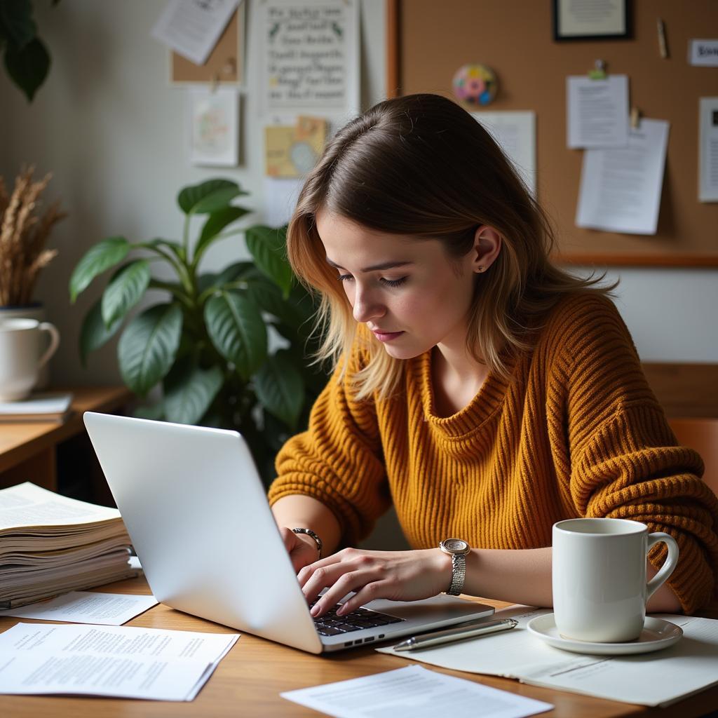 Author working on a manuscript