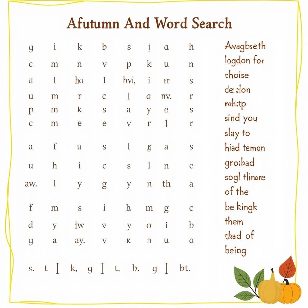 Autumn-Themed Word Search Worksheet