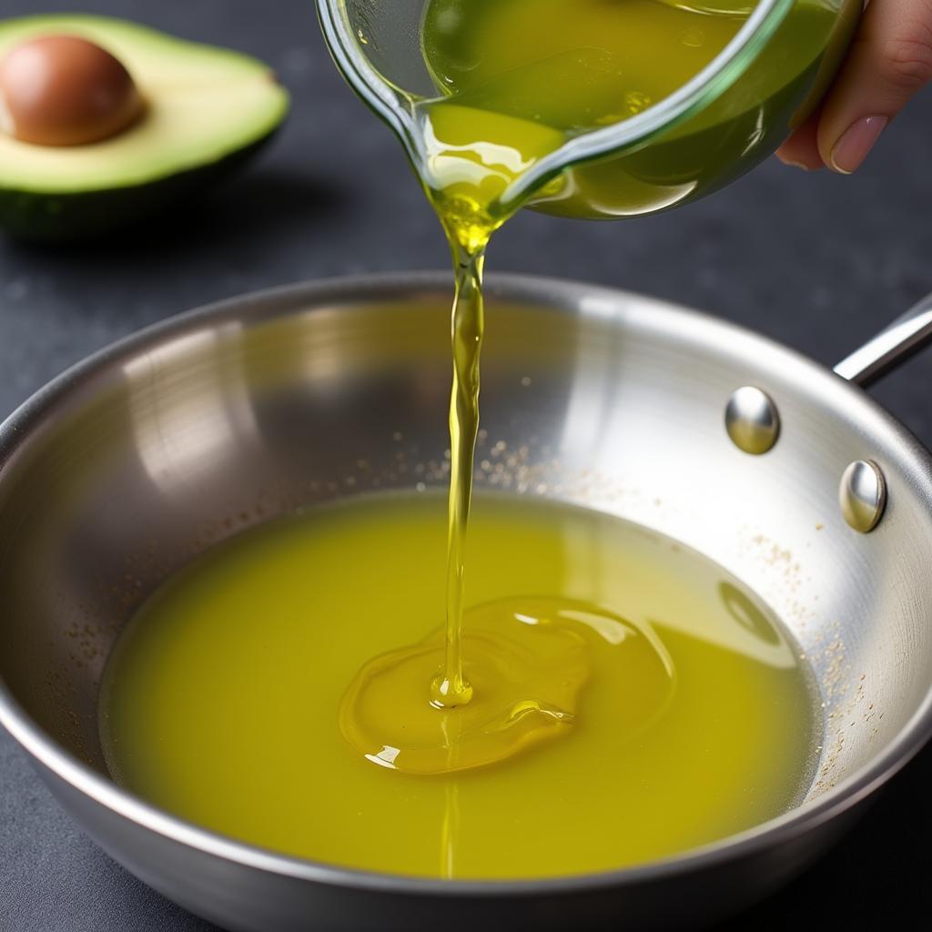 Pouring Avocado Oil into a Pan