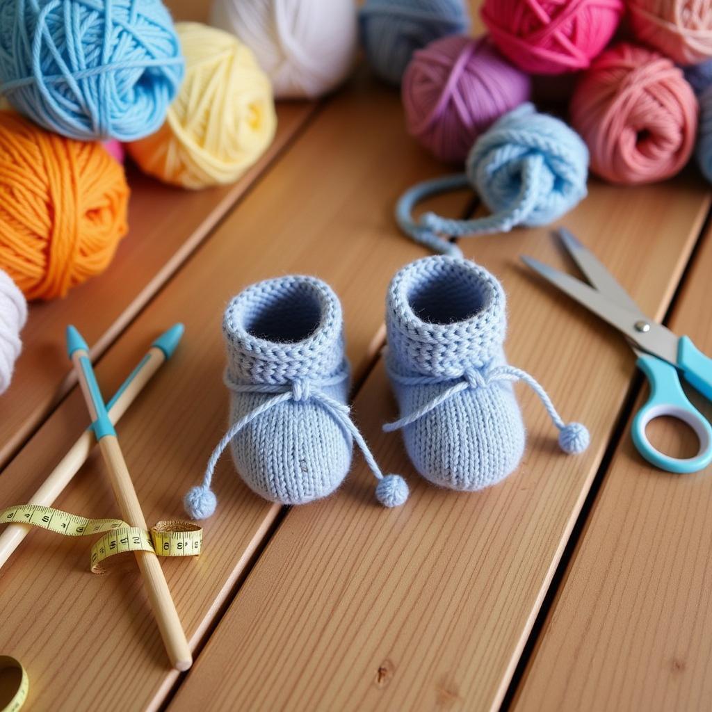 Baby Booties, Knitting Needles, and Yarn