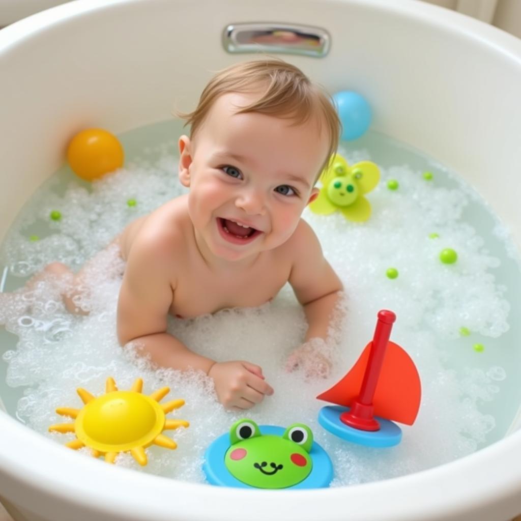 Baby Enjoying Personalized Bath Toys