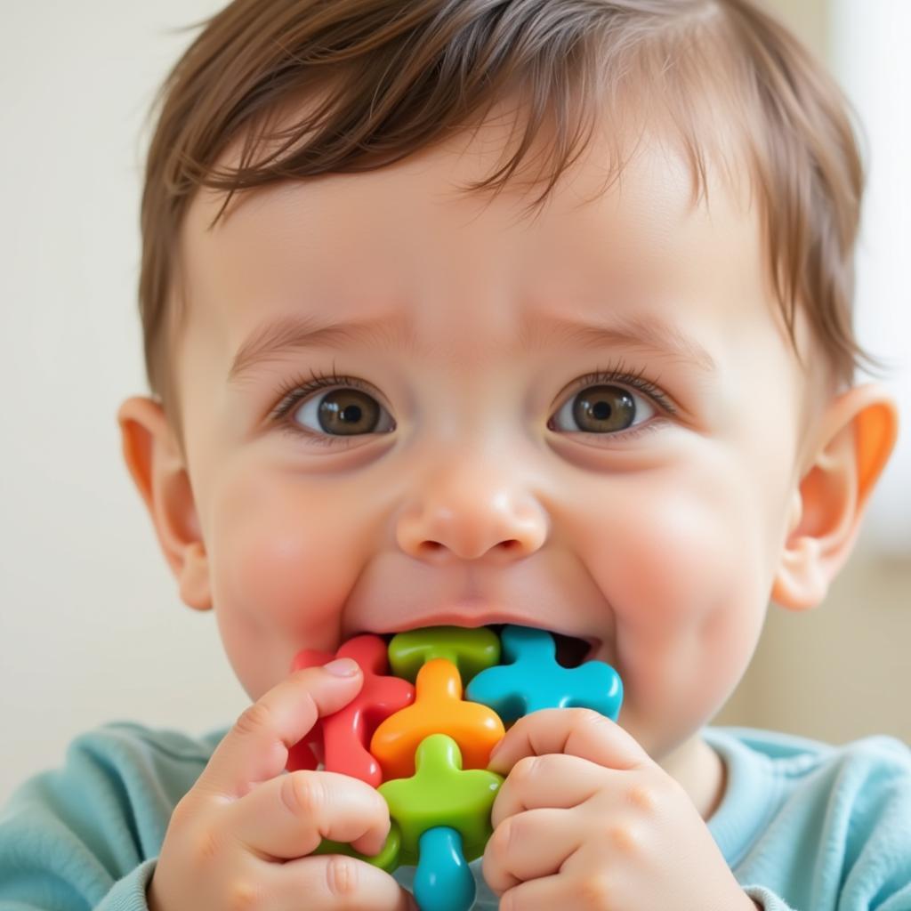 Baby Comforted by Silicone Teether