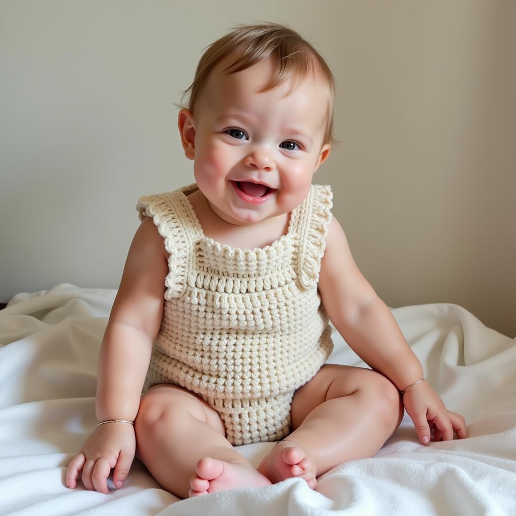 Baby Wearing a Crochet Romper