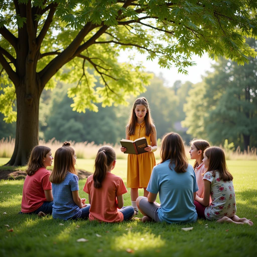 Kids participating in a backyard bible club