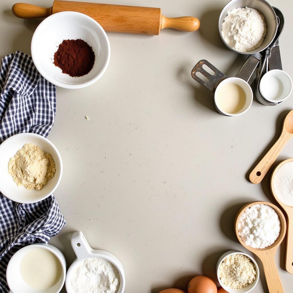 Baking Gluten-Free Pie at Home: Ingredients and tools for baking a gluten-free pie spread out on a kitchen counter.