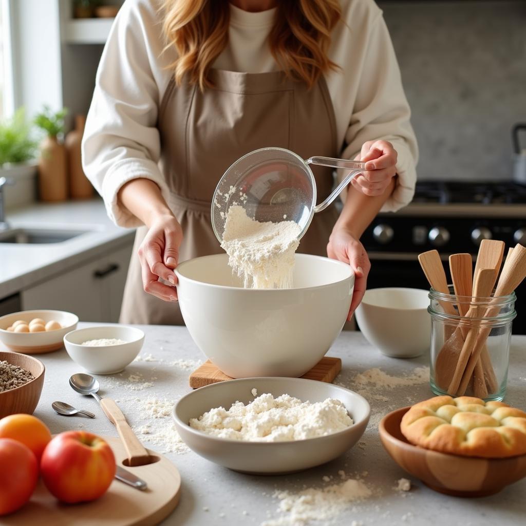 A person baking with Petra gluten free flour in a kitchen