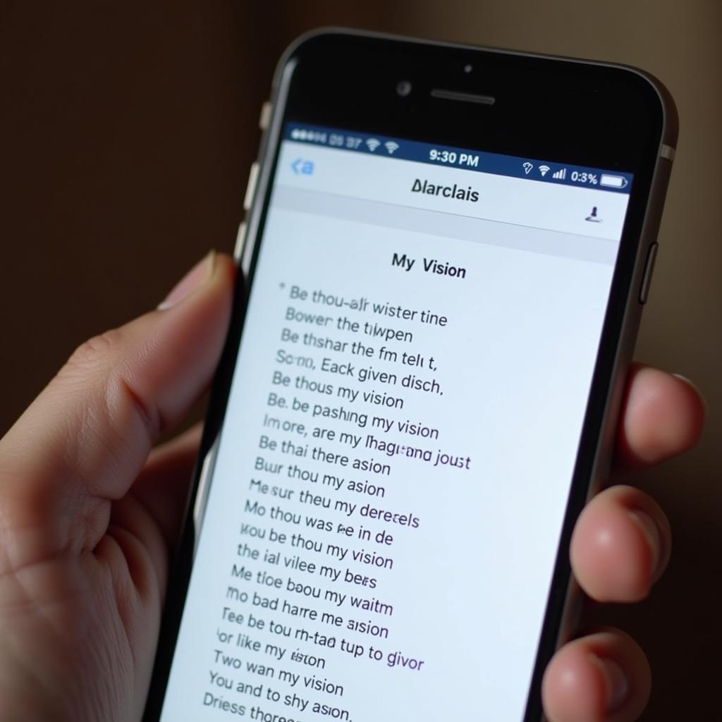 Viewing "Be Thou My Vision" lyrics on a mobile device