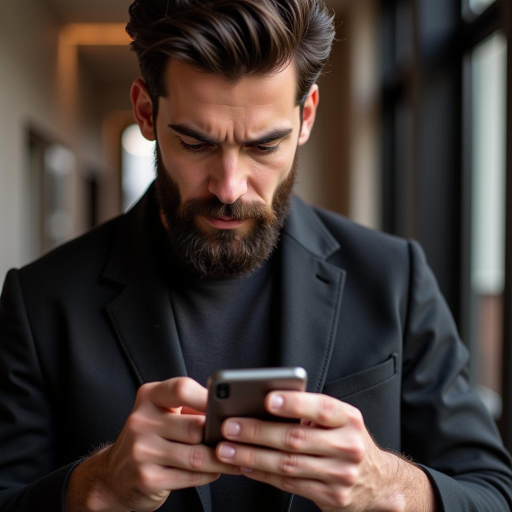 Man checking beard care brands on social media