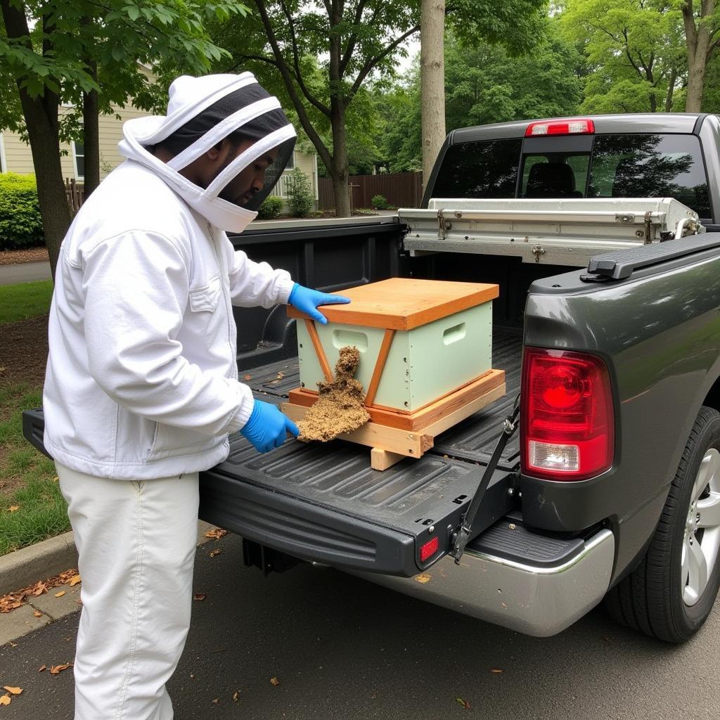 Beekeeper Relocating Beehive