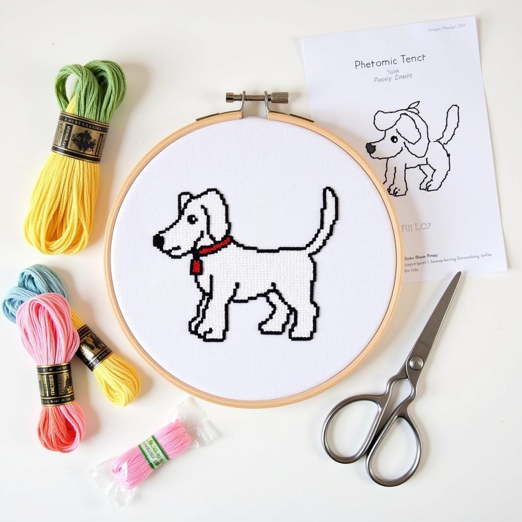 A beginner-friendly dog cross stitch kit with all the necessary materials