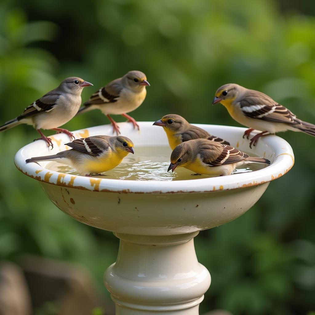 Birds Enjoying a Homemade Bird Bath