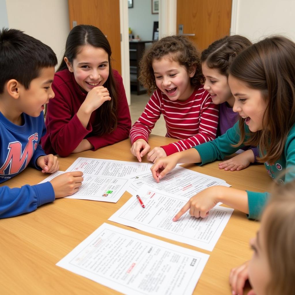 Kids filling out printable birthday mad libs at a party