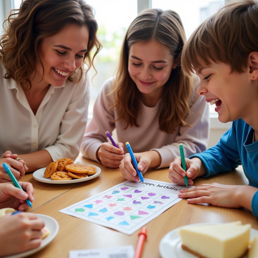 Group of friends playing printable birthday games