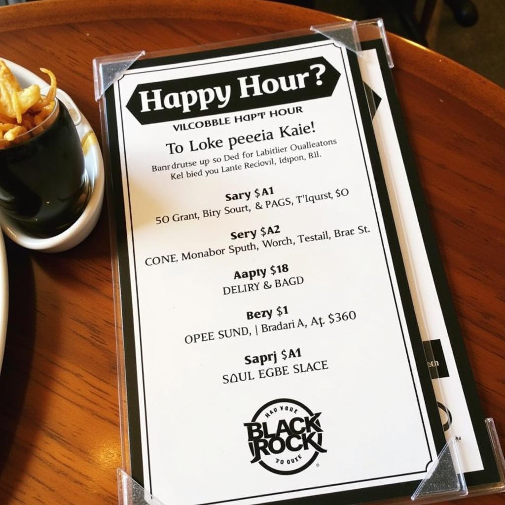 Black Rock Restaurant Happy Hour Menu