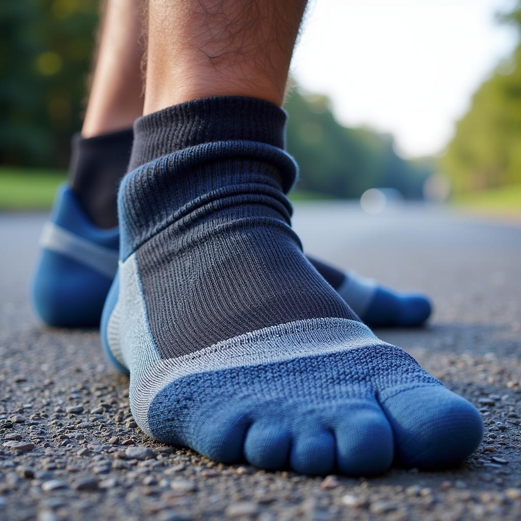 Running socks showcasing moisture-wicking fabric