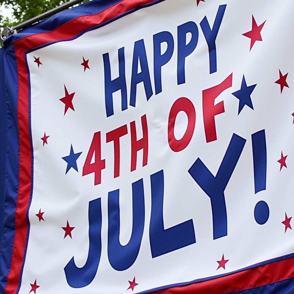 A festive banner with a bold 4th of July-themed font