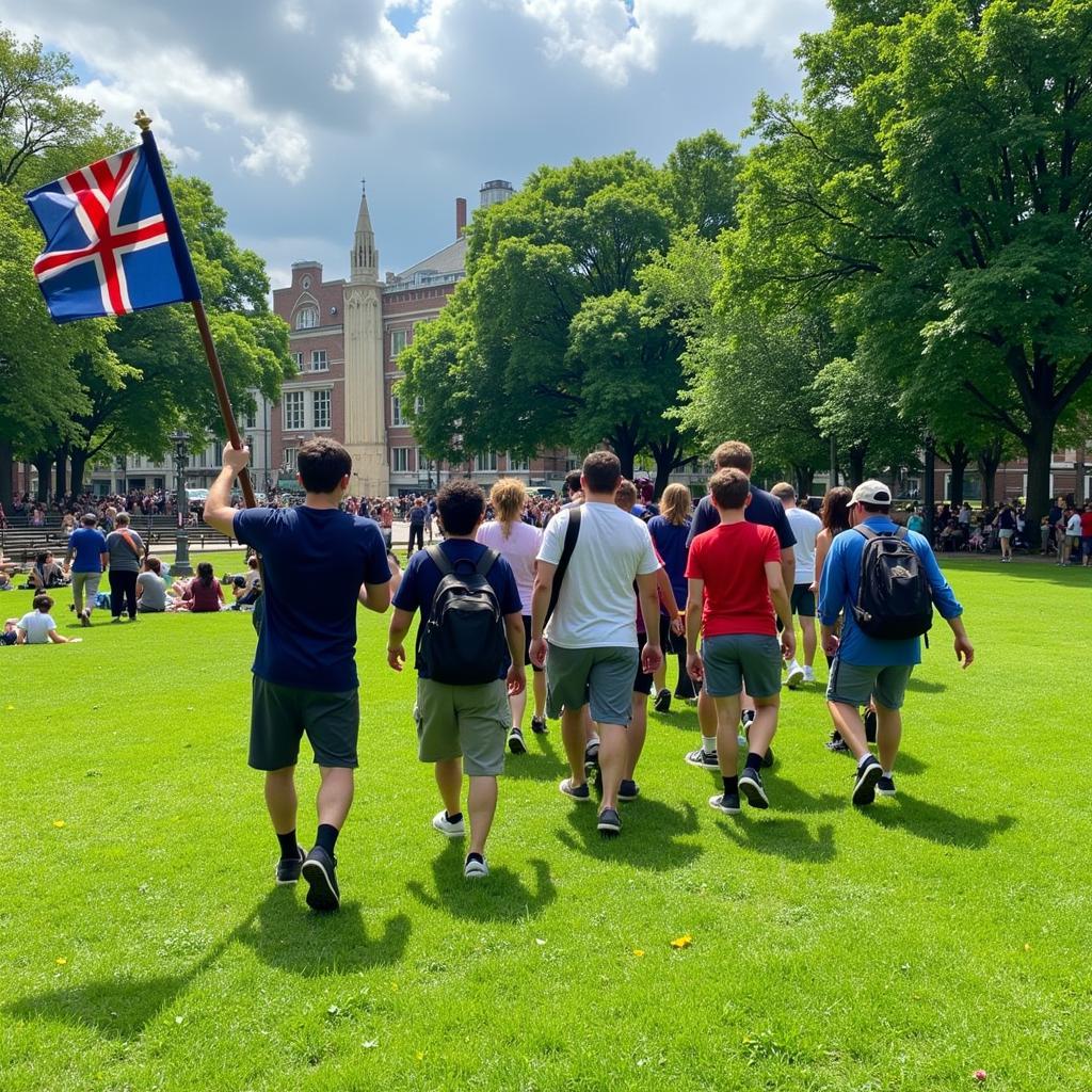 Tourists enjoying a walking tour in Boston Common